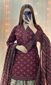 Ajrak Maroon (Farshi Shlwar) Digital 3 PCS