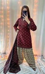 Ajrak Maroon (Farshi Shlwar) Printed 3 PCS