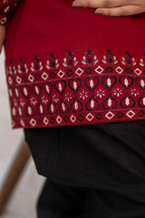 RED BLACK EMBROIDERED 2 PIECE