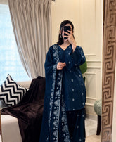 Peacock Blue Embroidered 3PC Suit