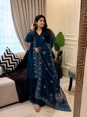 Peacock Blue Embroidered 3PC Suit