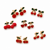 Cherry Charm Stud Earrings Set
