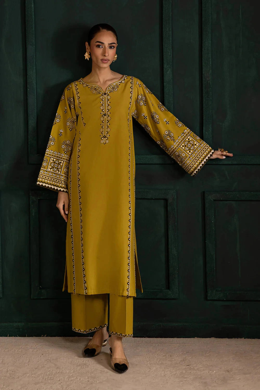 Kantha - 2Pc Stitched Embroidered Dress Satin Silk Kantha - 2Pc Stitched Embroidered Dress Satin Silk