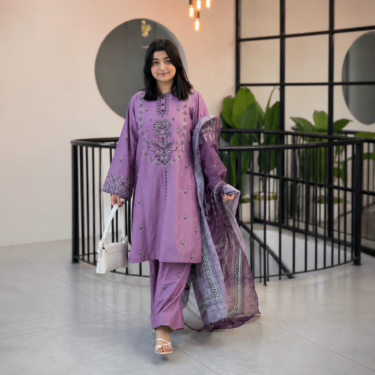 PURPLE EMBROIDERED 3PC