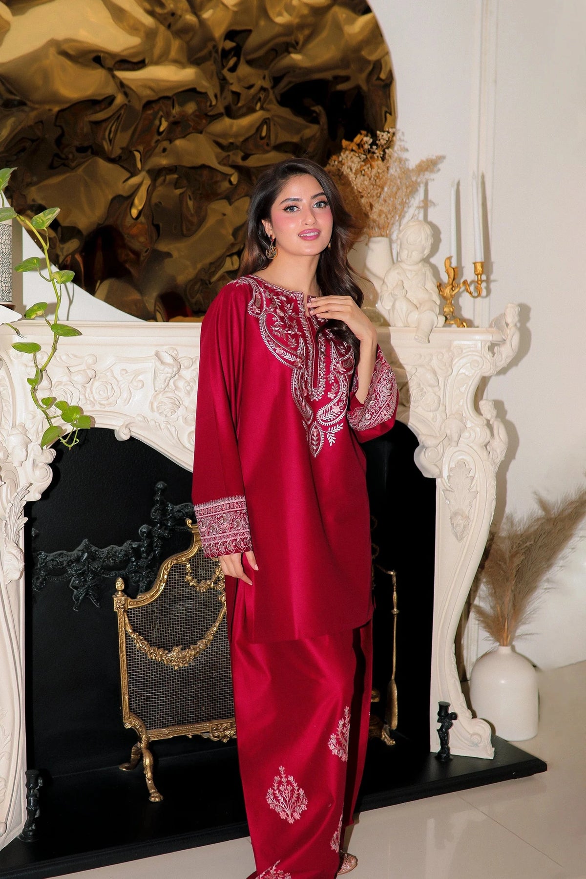 Red Embroidered 2 PC