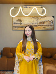 Yellowish Embroidered Fit 3 PC