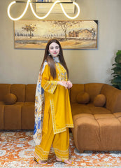Yellowish Embroidered Fit 3 PC