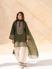 Olive Green FIT 2 PC Embroidered