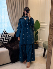 Peacock Blue Embroidered 3PC Suit