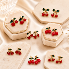 Cherry Charm Stud Earrings Set