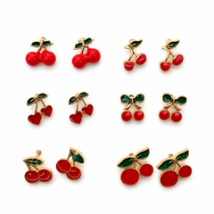 Cherry Charm Stud Earrings Set